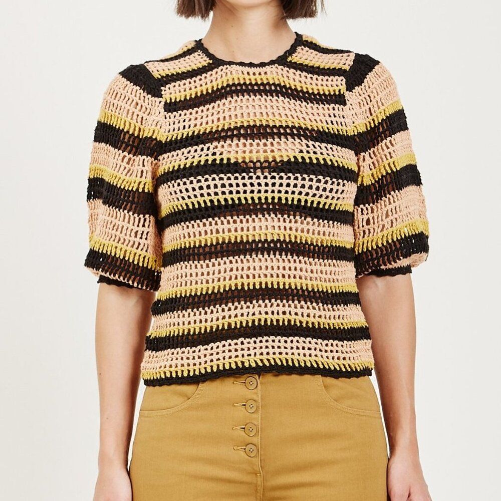 NWT Ulla Johnson Amata Crochet Open Knit Top in Sunflower Cottagecore Bohemian M